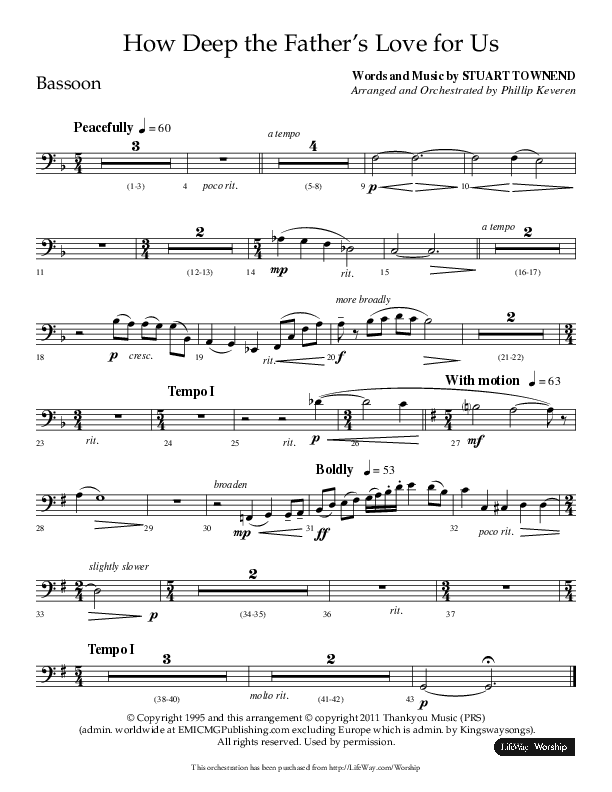 How Deep The Father's Love For Us (Choral Anthem SATB) Bassoon (Lifeway Choral / Arr. Phillip Keveren)
