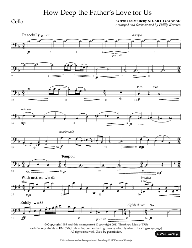 How Deep The Father's Love For Us (Choral Anthem SATB) Cello (Lifeway Choral / Arr. Phillip Keveren)
