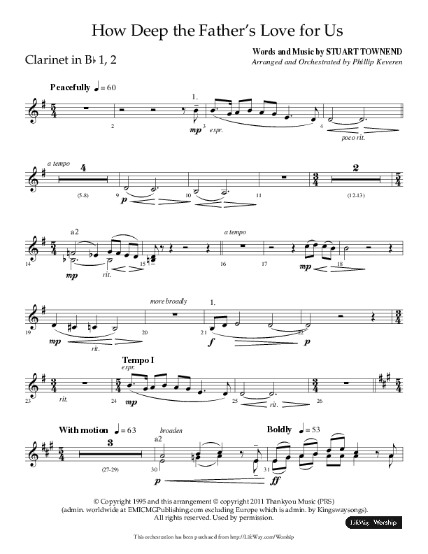 How Deep The Father's Love For Us (Choral Anthem SATB) Clarinet 1/2 (Lifeway Choral / Arr. Phillip Keveren)