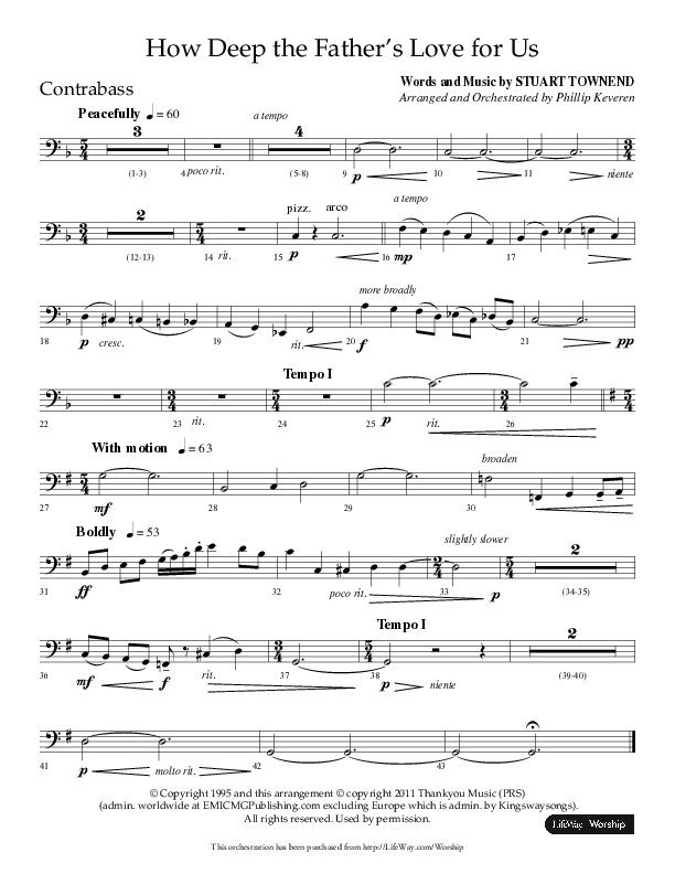 How Deep The Father's Love For Us (Choral Anthem SATB) Contrabass (Lifeway Choral / Arr. Philip Keveren)