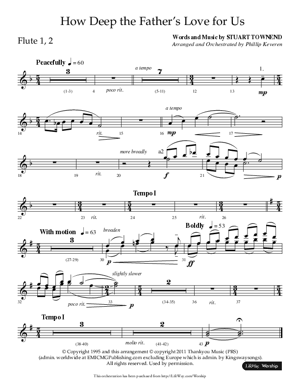 How Deep The Father's Love For Us (Choral Anthem SATB) Flute 1/2 (Lifeway Choral / Arr. Phillip Keveren)