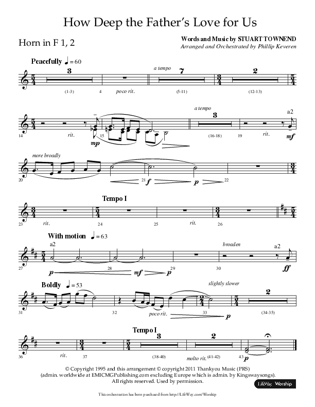 How Deep The Father's Love For Us (Choral Anthem SATB) French Horn 1/2 (Lifeway Choral / Arr. Phillip Keveren)