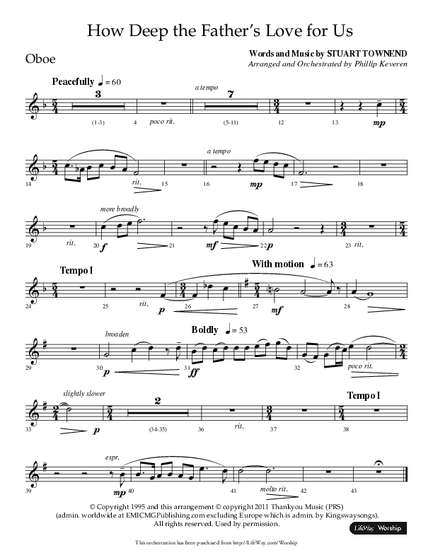 How Deep The Father's Love For Us (Choral Anthem SATB) Oboe (Lifeway Choral / Arr. Philip Keveren)