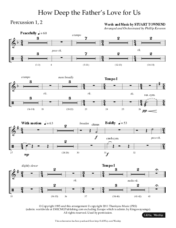 How Deep The Father's Love For Us (Choral Anthem SATB) Percussion 1/2 (Lifeway Choral / Arr. Philip Keveren)