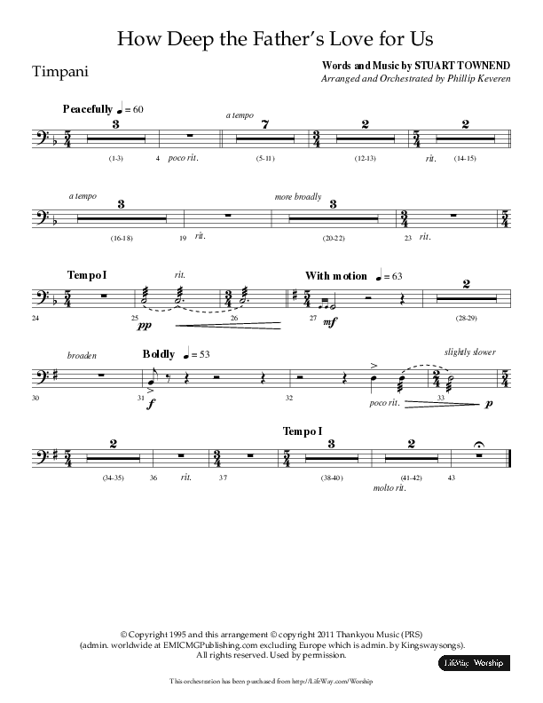 How Deep The Father's Love For Us (Choral Anthem SATB) Timpani (Lifeway Choral / Arr. Phillip Keveren)
