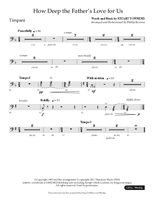 How Deep The Father's Love For Us (Choral Anthem SATB) Timpani (Lifeway Choral / Arr. Philip Keveren)