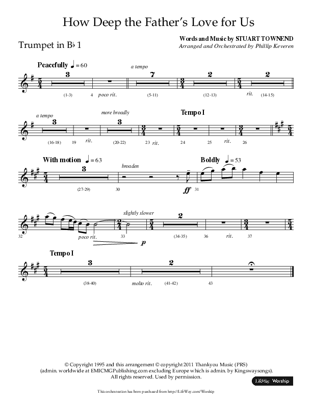 How Deep The Father's Love For Us (Choral Anthem SATB) Trumpet 1 (Lifeway Choral / Arr. Phillip Keveren)