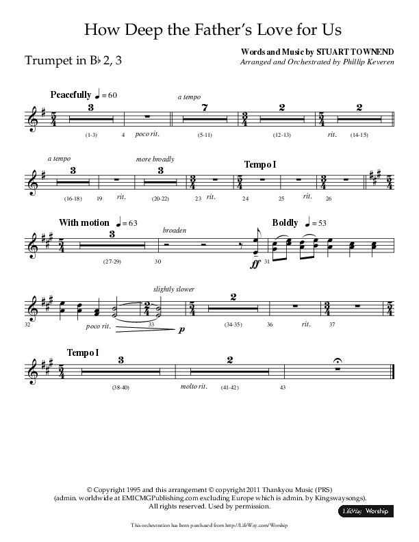 How Deep The Father's Love For Us (Choral Anthem SATB) Trumpet 2/3 (Lifeway Choral / Arr. Phillip Keveren)
