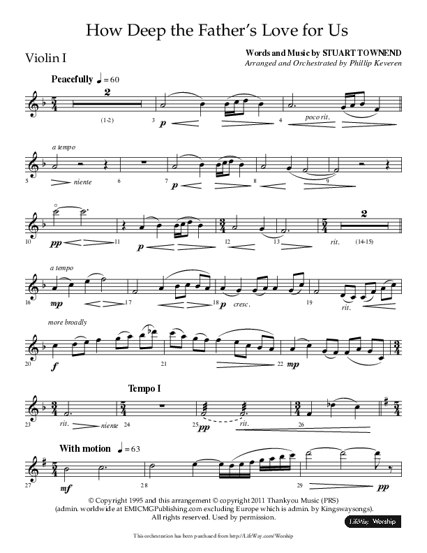 How Deep The Father's Love For Us (Choral Anthem SATB) Violin 1 (Lifeway Choral / Arr. Phillip Keveren)