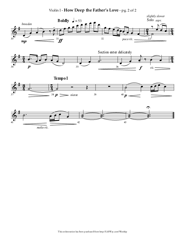 How Deep The Father's Love For Us (Choral Anthem SATB) Violin 1 (Lifeway Choral / Arr. Phillip Keveren)