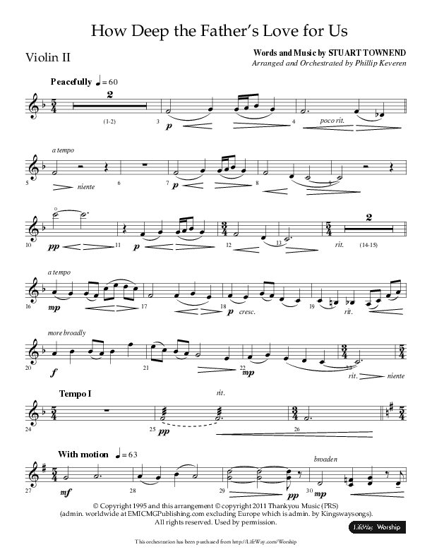 How Deep The Father's Love For Us (Choral Anthem SATB) Violin 2 (Lifeway Choral / Arr. Philip Keveren)