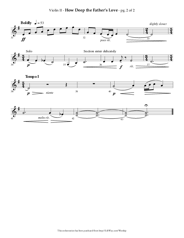 How Deep The Father's Love For Us (Choral Anthem SATB) Violin 2 (Lifeway Choral / Arr. Phillip Keveren)