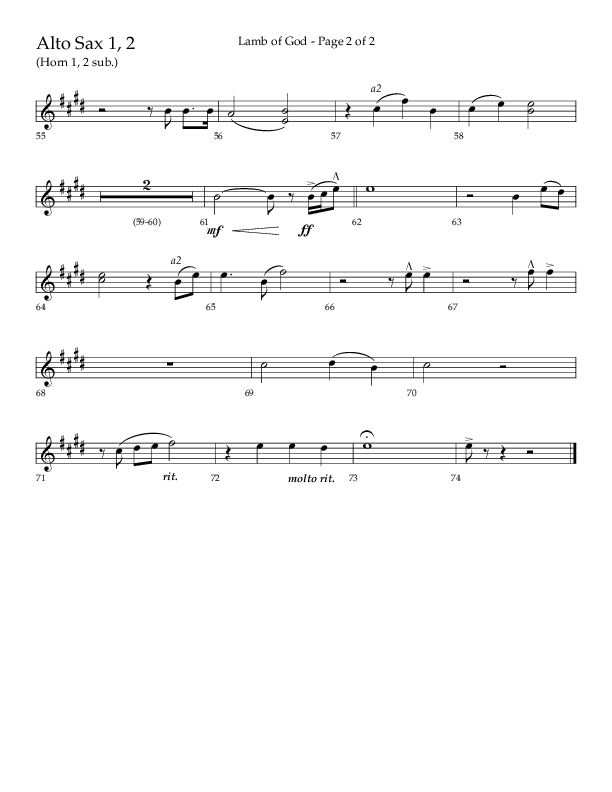 Lamb Of God (Choral Anthem SATB) Alto Sax 1/2 (Lifeway Choral / Arr. Daniel Semsen)