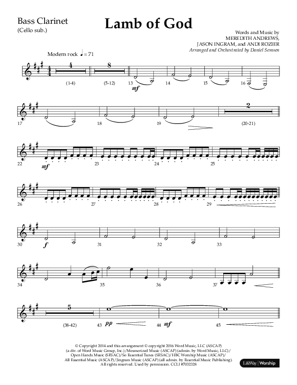 Lamb Of God (Choral Anthem SATB) Bass Clarinet (Lifeway Choral / Arr. Daniel Semsen)