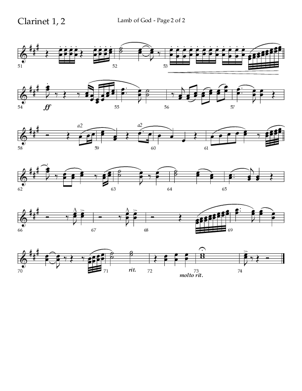 Lamb Of God (Choral Anthem SATB) Clarinet 1/2 (Lifeway Choral / Arr. Daniel Semsen)