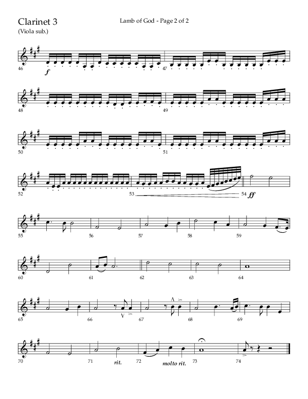 Lamb Of God (Choral Anthem SATB) Clarinet 3 (Lifeway Choral / Arr. Daniel Semsen)