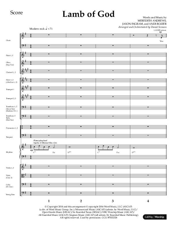 Lamb Of God (Choral Anthem SATB) Conductor's Score (Lifeway Choral / Arr. Daniel Semsen)