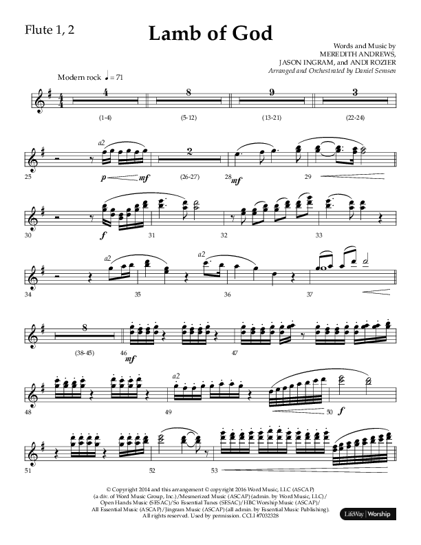 Lamb Of God (Choral Anthem SATB) Flute 1/2 (Lifeway Choral / Arr. Daniel Semsen)