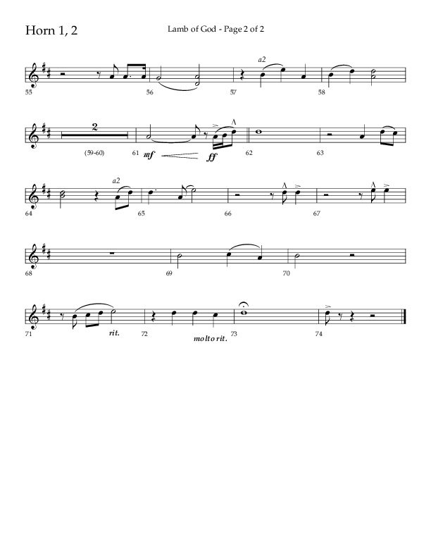 Lamb Of God (Choral Anthem SATB) French Horn 1/2 (Lifeway Choral / Arr. Daniel Semsen)