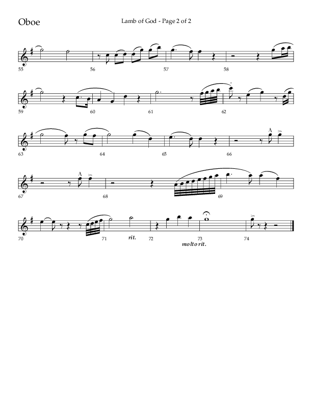 Lamb Of God (Choral Anthem SATB) Oboe (Lifeway Choral / Arr. Daniel Semsen)