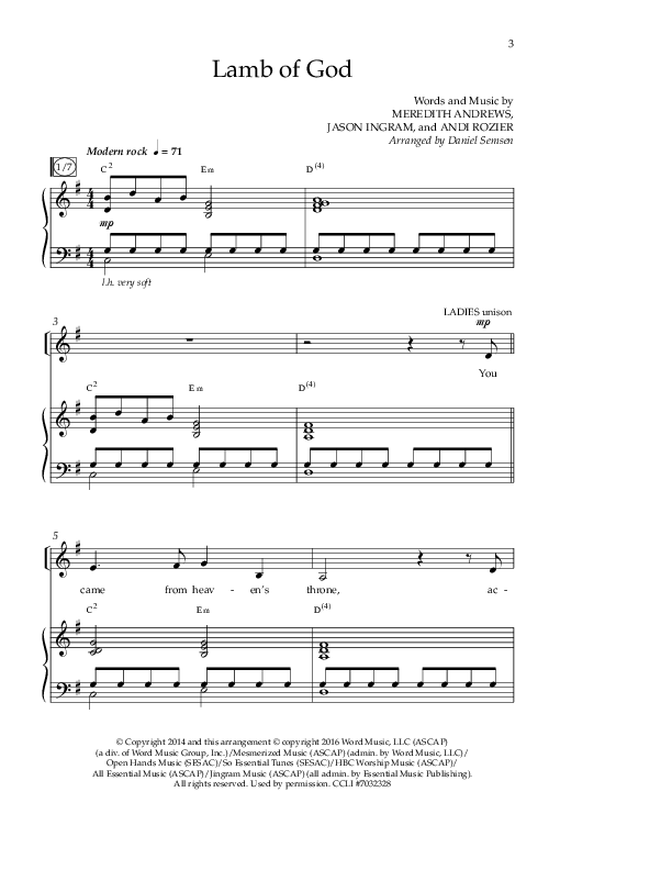 Lamb Of God (Choral Anthem SATB) Anthem (SATB/Piano) (Lifeway Choral / Arr. Daniel Semsen)