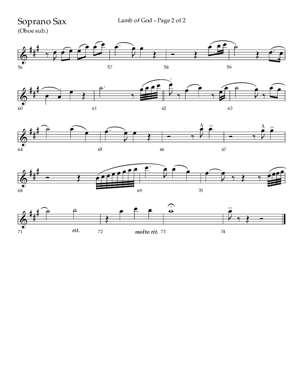 Lamb Of God (Choral Anthem SATB) Soprano Sax (Lifeway Choral / Arr. Daniel Semsen)