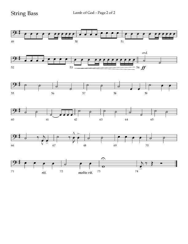 Lamb Of God (Choral Anthem SATB) String Bass (Lifeway Choral / Arr. Daniel Semsen)