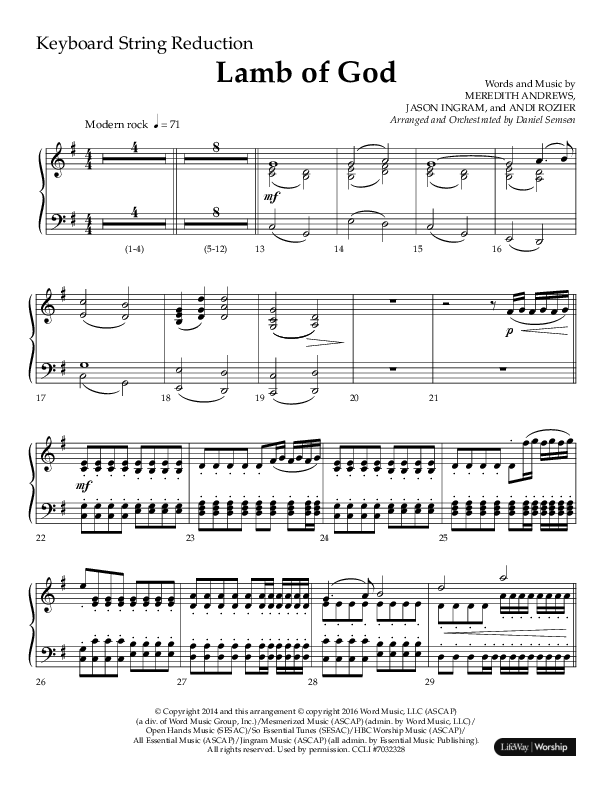 Lamb Of God (Choral Anthem SATB) String Reduction (Lifeway Choral / Arr. Daniel Semsen)