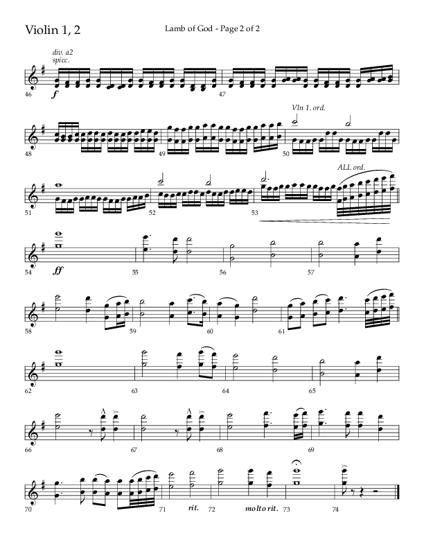 Lamb Of God (Choral Anthem SATB) Violin 1/2 (Lifeway Choral / Arr. Daniel Semsen)