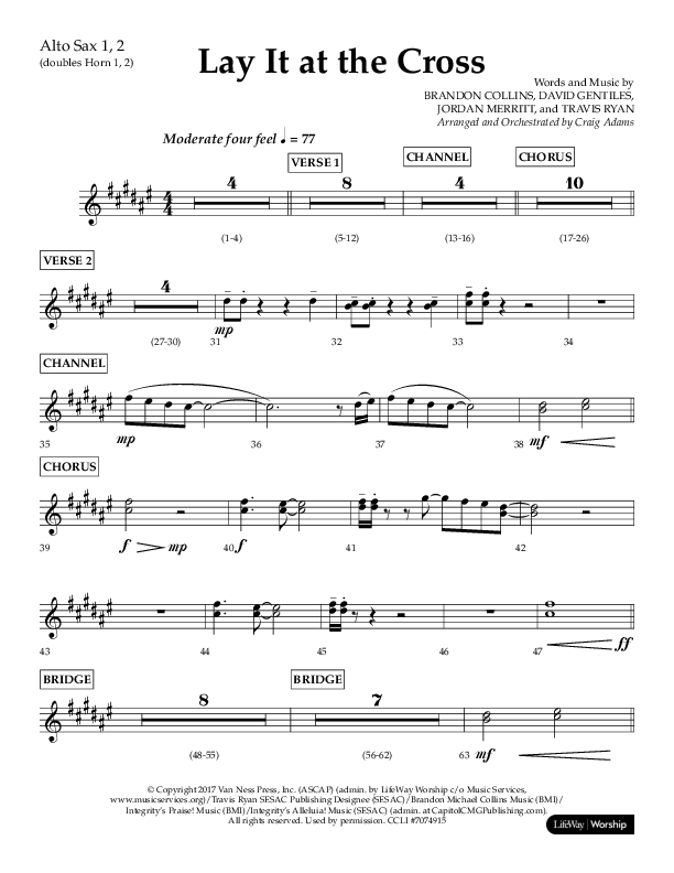 Lay It At The Cross (Choral Anthem SATB) Alto Sax 1/2 (Lifeway Choral / Arr. Craig Adams)