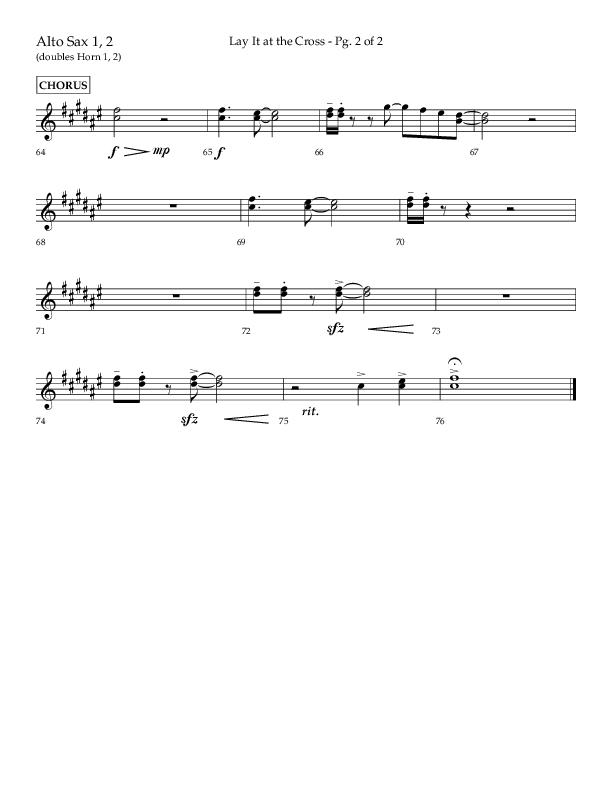 Lay It At The Cross (Choral Anthem SATB) Alto Sax 1/2 (Lifeway Choral / Arr. Craig Adams)