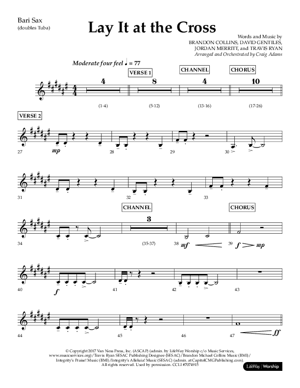 Lay It At The Cross (Choral Anthem SATB) Bari Sax (Lifeway Choral / Arr. Craig Adams)