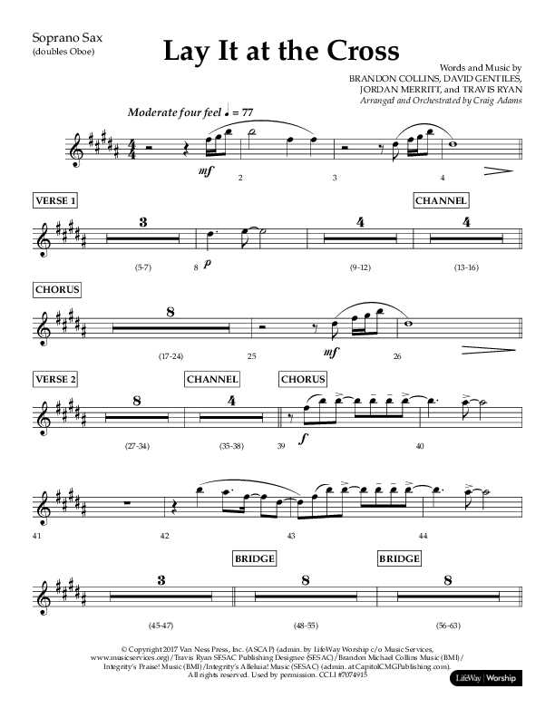Lay It At The Cross (Choral Anthem SATB) Soprano Sax (Lifeway Choral / Arr. Craig Adams)
