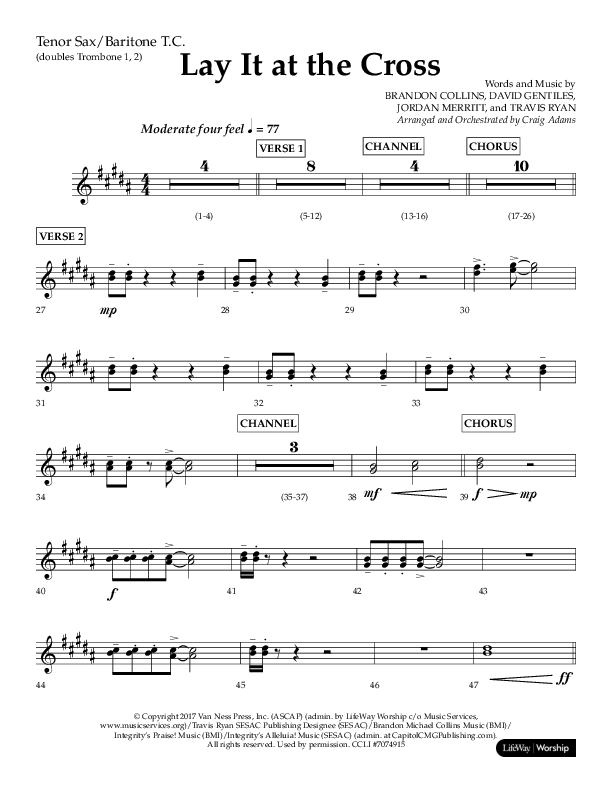Lay It At The Cross (Choral Anthem SATB) Tenor Sax/Baritone T.C. (Lifeway Choral / Arr. Craig Adams)
