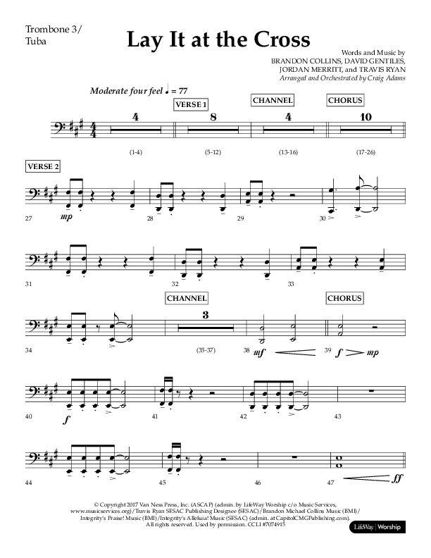 Lay It At The Cross (Choral Anthem SATB) Trombone 3/Tuba (Lifeway Choral / Arr. Craig Adams)