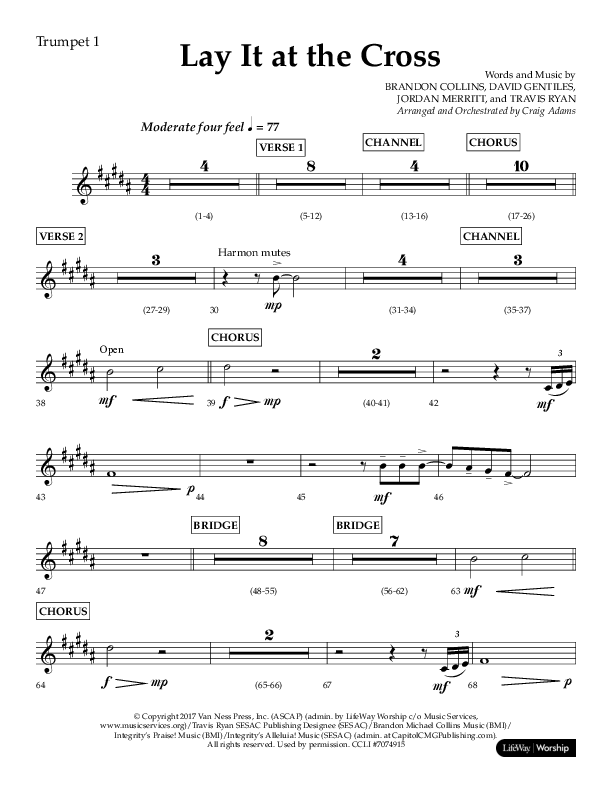 Lay It At The Cross (Choral Anthem SATB) Trumpet 1 (Lifeway Choral / Arr. Craig Adams)