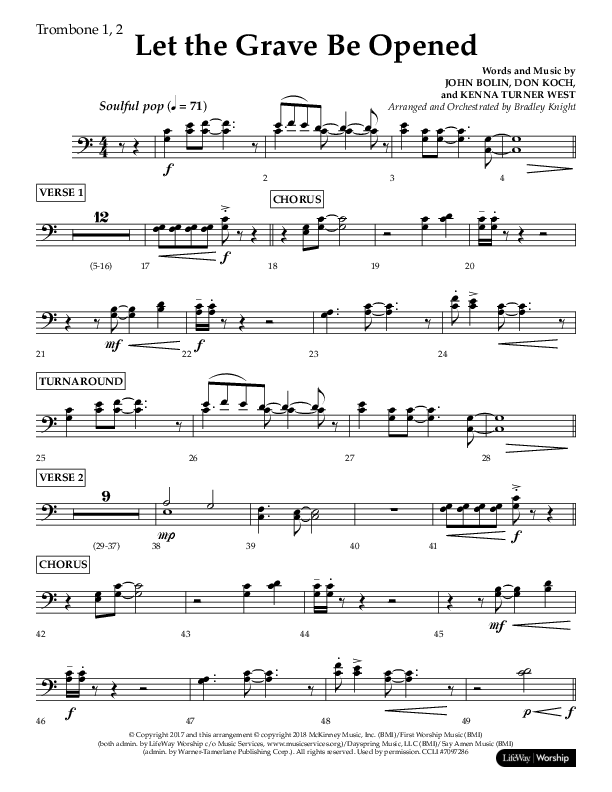 Let The Grave Be Opened (Choral Anthem SATB) Trombone 1/2 (Lifeway Choral / Arr. Bradley Knight)