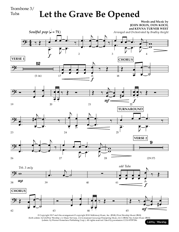 Let The Grave Be Opened (Choral Anthem SATB) Trombone 3/Tuba (Lifeway Choral / Arr. Bradley Knight)