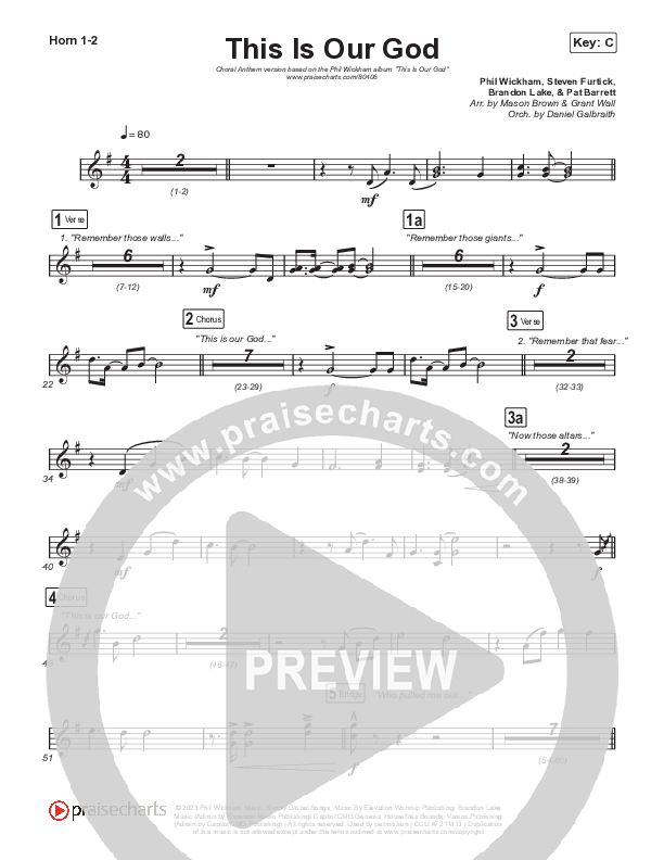 This Is Our God (Choral Anthem SATB) French Horn 1,2 (Phil Wickham / Arr. Mason Brown)