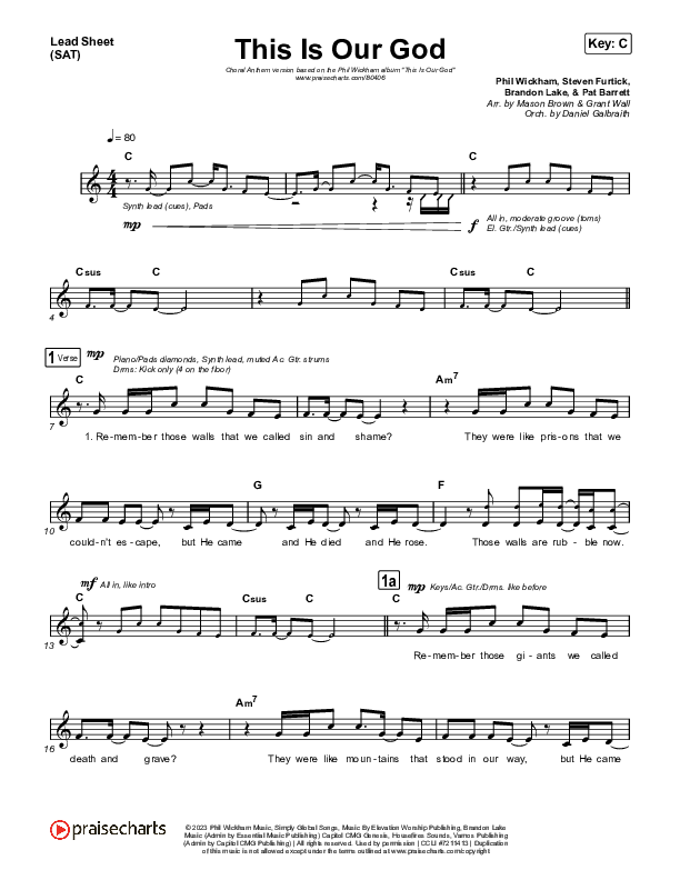 This Is Our God (Choral Anthem SATB) Lead Sheet (SAT) (Phil Wickham / Arr. Mason Brown)