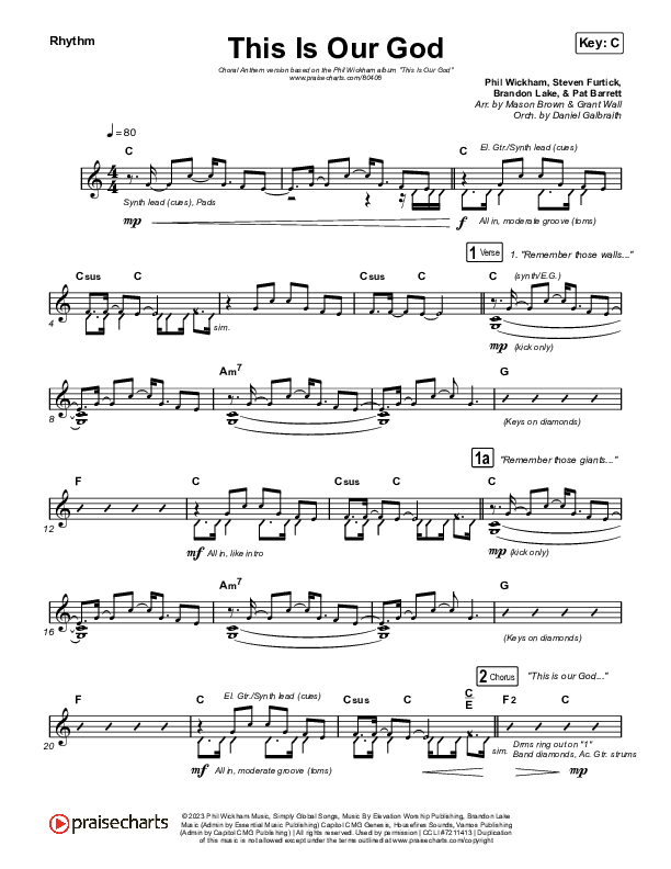 This Is Our God (Choral Anthem SATB) Rhythm Chart (Phil Wickham / Arr. Mason Brown)