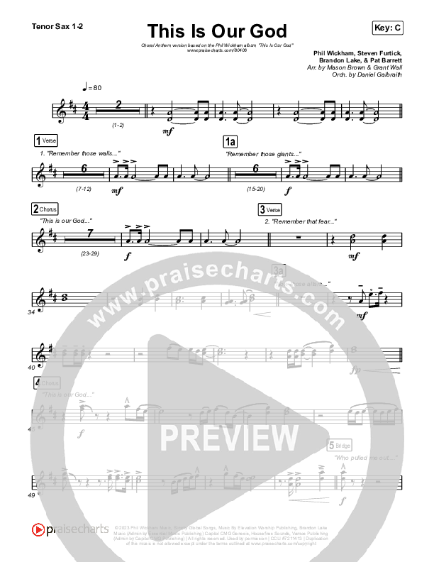 This Is Our God (Choral Anthem SATB) Tenor Sax 1,2 (Phil Wickham / Arr. Mason Brown)