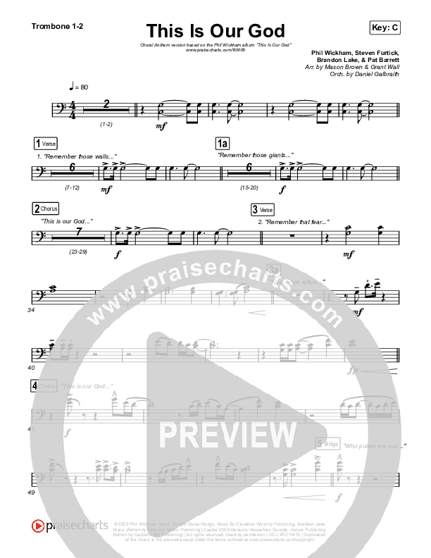 This Is Our God (Choral Anthem SATB) Trombone 1/2 (Phil Wickham / Arr. Mason Brown)