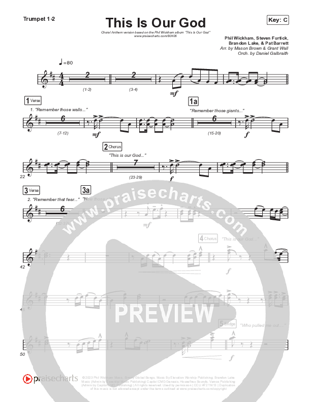 This Is Our God (Choral Anthem SATB) Trumpet 1,2 (Phil Wickham / Arr. Mason Brown)