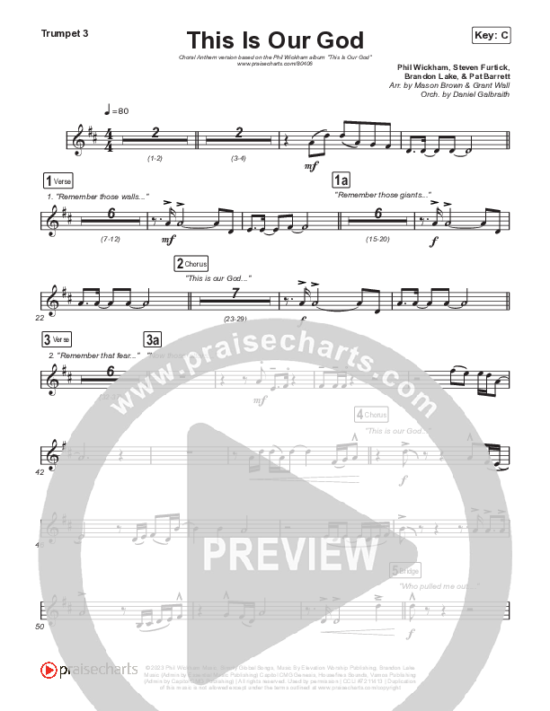 This Is Our God (Choral Anthem SATB) Trumpet 3 (Phil Wickham / Arr. Mason Brown)
