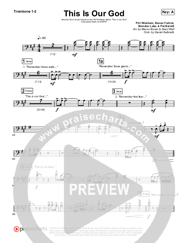 This Is Our God (Worship Choir/SAB) Trombone 1/2 (Phil Wickham / Arr. Mason Brown)