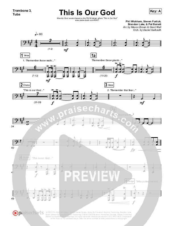 This Is Our God (Worship Choir/SAB) Trombone 3/Tuba (Phil Wickham / Arr. Mason Brown)