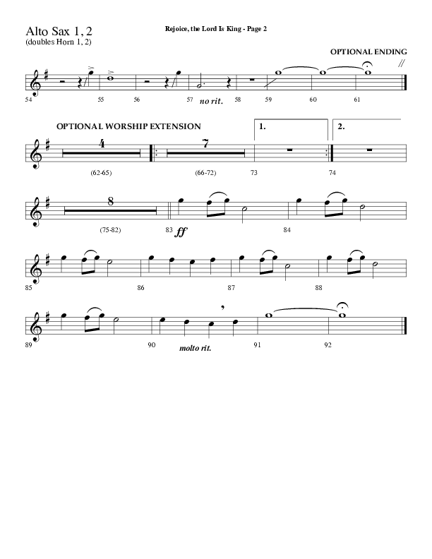 Rejoice The Lord Is King (Choral Anthem SATB) Alto Sax 1/2 (Lifeway Choral / Arr. Dave Williamson)