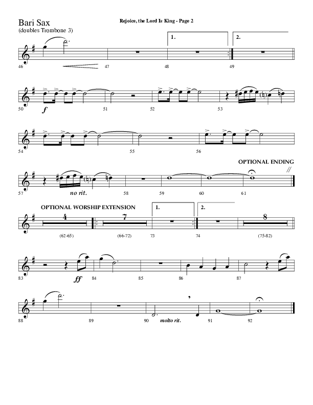 Rejoice The Lord Is King (Choral Anthem SATB) Bari Sax (Lifeway Choral / Arr. Dave Williamson)