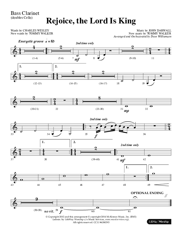 Rejoice The Lord Is King (Choral Anthem SATB) Bass Clarinet (Lifeway Choral / Arr. Dave Williamson)